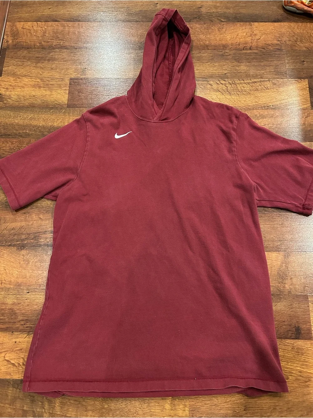 Nike Short Sleeve Mens Hoodie Maroon Size XL 100% Cotton